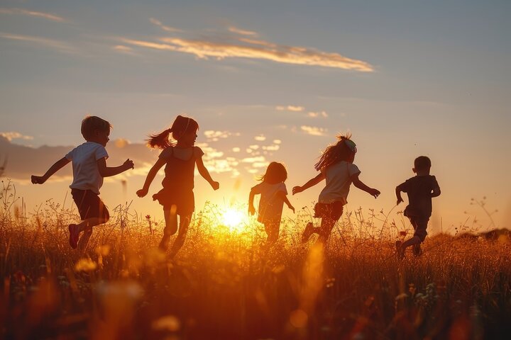 Children Playing at Sunset